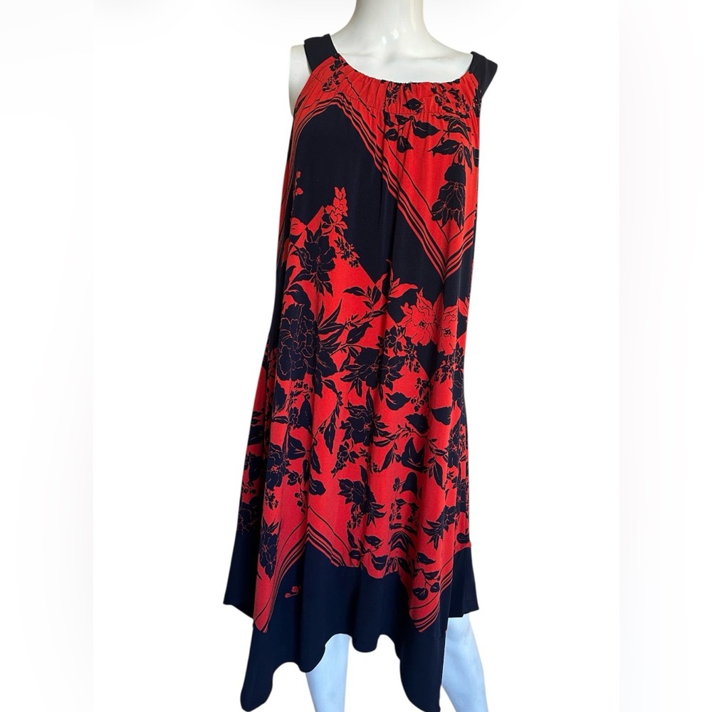 Enfocus Studio Red and Black Floral Asymmetrical dress sleeveless Women 18W